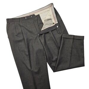 Ballin Dress Pants Mens 40 Brown Wool Cashmere Pleated Cuffed Houndstooth Preppy